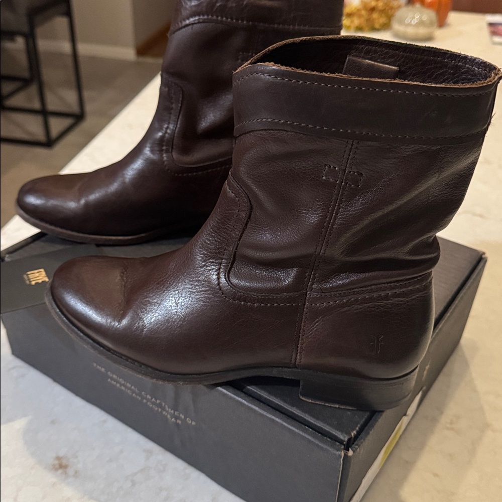 Frye Dark Brown Leather Mid-Calf Boots - Picture 2 of 4